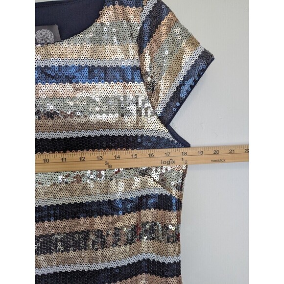 Vince Camuto Sequin Dress Womens Size 12 Navy Blue Gold Stripe - Picture 10 of 12